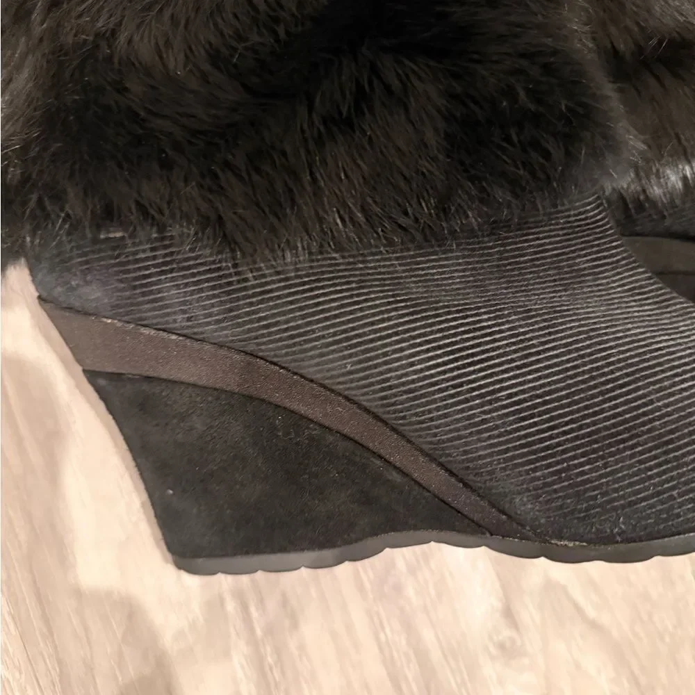 Women's Black Faux Fur Wedge Boots